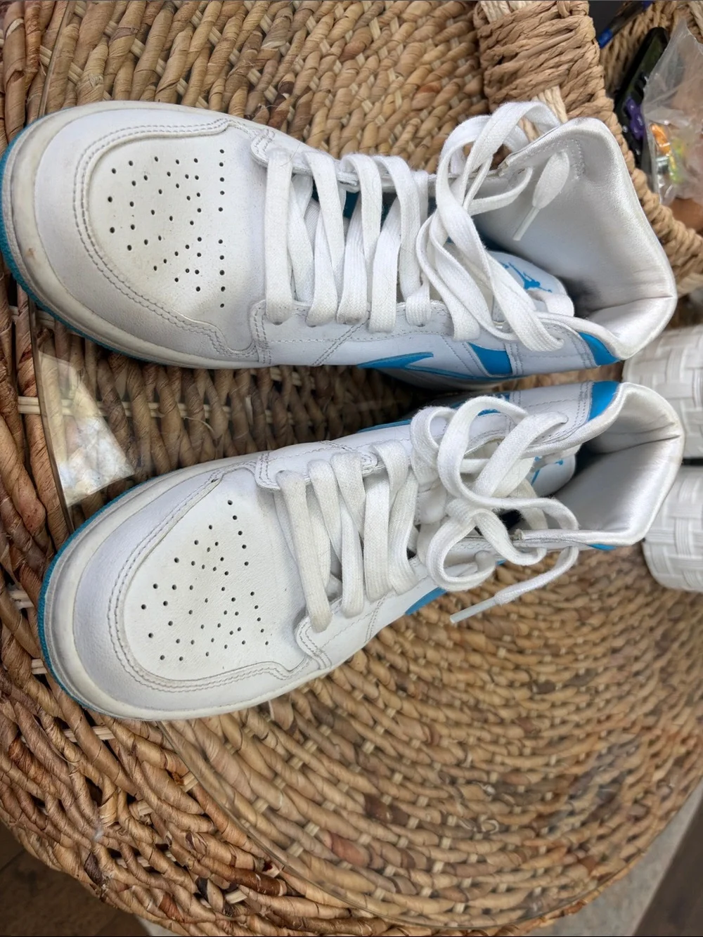 Nike Women’s Mid-Air Jordan Sneakers in White and Blue